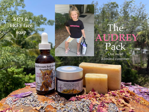 The Audrey Pack- Speechless, Helichrysum Honey Donkey Milk Soap, & Helichrysum Body Remedy